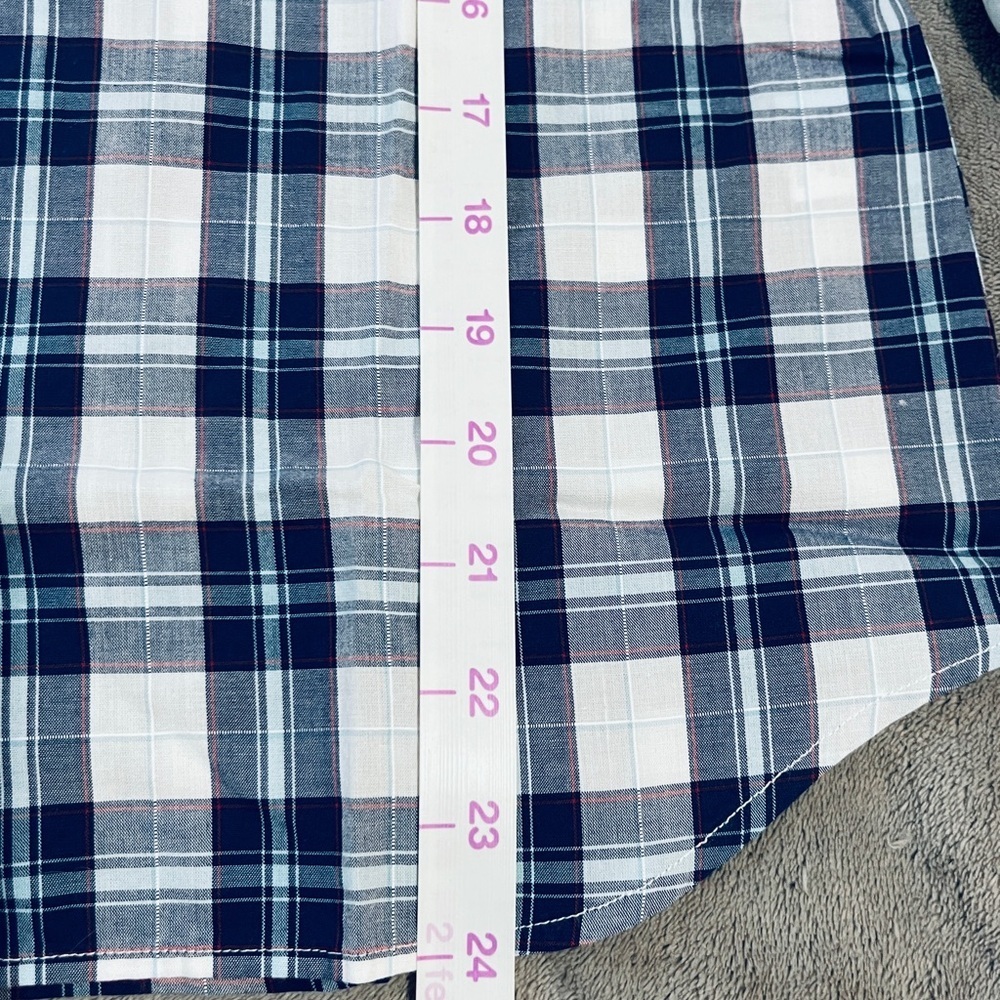 NWT UNTUCKit Size 0 Navy Blue White Plaid Women Long Sleeve Button Up Causal - Picture 4 of 5